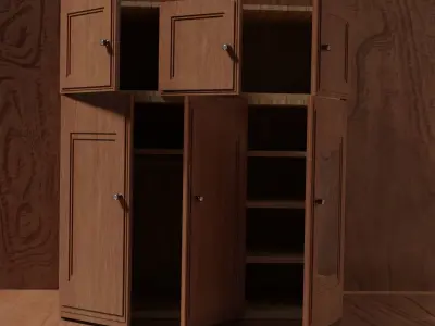 Wardrobe wooden cabinet with three doors 3D model