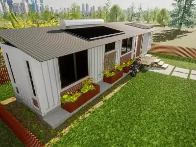 Container House 1 Bedroom Interior and Exterior Model Low-poly 3D model
