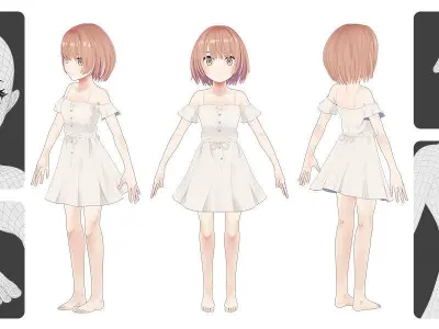Anime Female Base Mesh Age Kit Low-poly 3D model