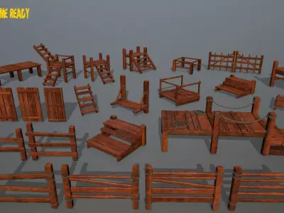 Wood and Rope Low-poly 3D model
