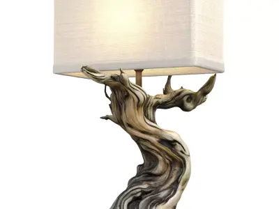 Rustic table lamp light made of natural dry wood driftwood root  3D model