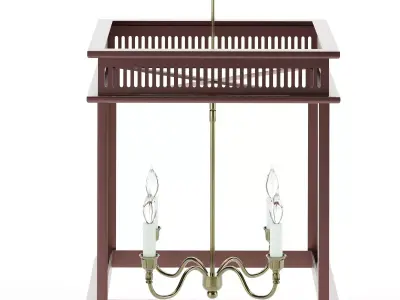 JS-2X pendant light with three lights hanging from wooden frame 3D model