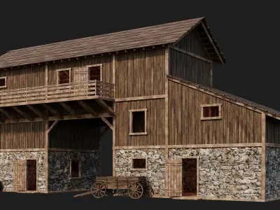 Old Wooden House Building 4K Textures GameReady 122 Low-poly 3D model