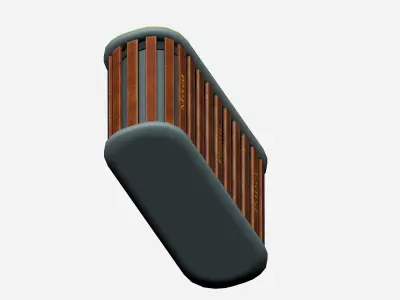 Triple wooden and metal trash can with carrier bag Low-poly 3D model