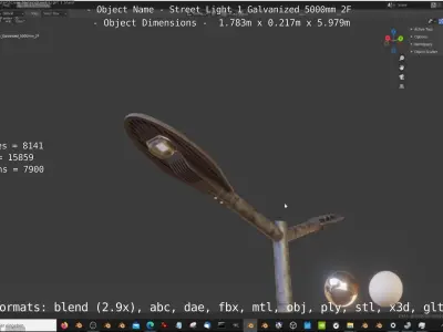 Street Light 1 Galvanized 5000mm 2F Low-poly 3D model