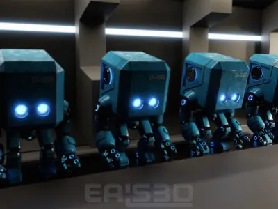Cute Space Robot Rigged G-26 Blue 3D model