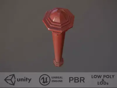 Barrier Bollard pack 3 Red v1 Low-poly 3D model