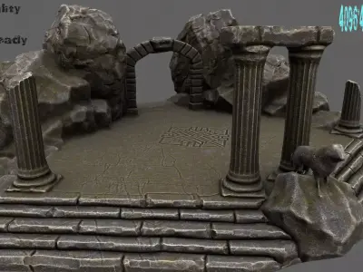 Temple rock Low-poly 3D model