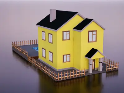 Stylized Residential Building Set Low-poly 3D model