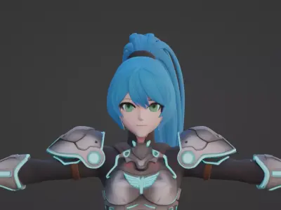 Stylized Sci-Fi Anime Female Character  Game-Ready 3D Model PBR Low-poly 3D model