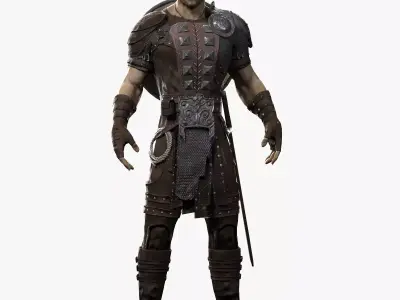 Warrior man in armor Low-poly 3D model