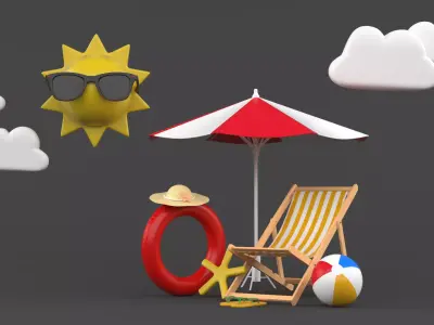 Beach Umbrella and Chair 3D model