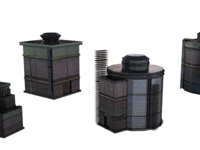 Industrial Chemical Buildings Pack Sci Fi Game Ready Scene Prop Low-poly 3D model