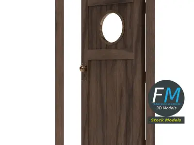 Wooden door with a porthole window 3D model