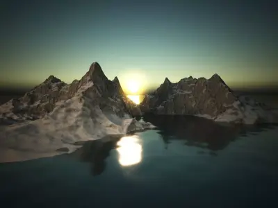 Exterior 001 Mountain winter and water 3D model