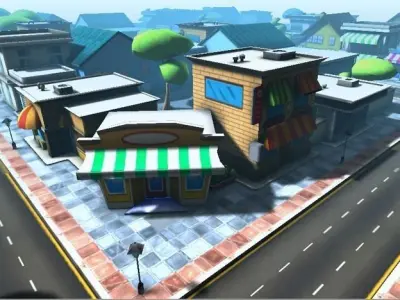 Cartoon city Low-poly 3D model get