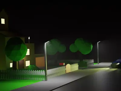Model house and street at night Free low-poly 3D model