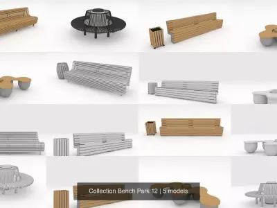 Collection Bench Park 12 3D Model Pack