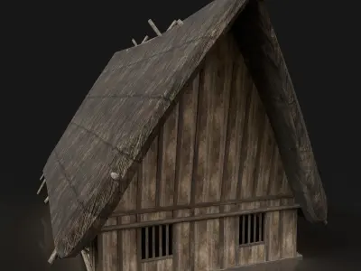 Next Gen AAA THATCHED DARK MEDIEVAL WOODEN HOUSE COTTAGE HUT Low-poly 3D model
