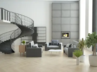 Ready to render and decorate interior high ceiling loft room 3D model