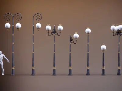 Modular Street Sphere Lamp 8K - 10 sizes Low-poly 3D model