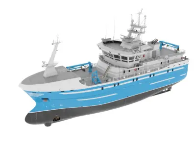  Modern Fishing Boat Light Blue Rigged for Cinema 4D 