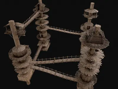 Wooden Tree House Shelters and Platforms 3D Model Pack