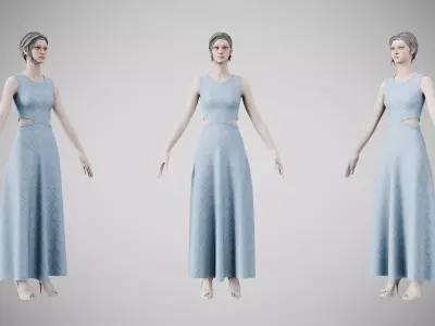 Dress 31 Light Blue Low-poly 3D model