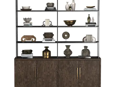 FRENCH CONTEMPORARY 4-DOOR OPEN SIDEBOARD HUTCH 3D model