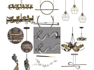 Chandelier low poly 3d models collection 10 pieces Low-poly 3D model