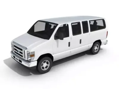 White Four  Door Mini Bus 3D model