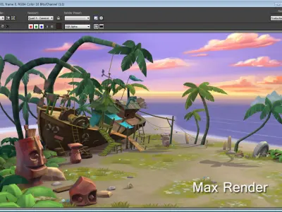 Cartoon beach Low-poly 3D model