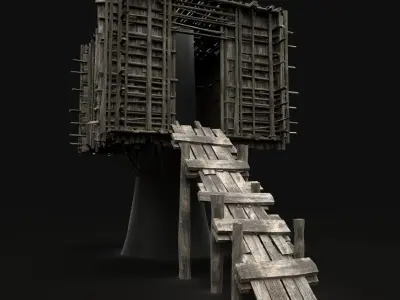 TREE PLATFORM HOUSE WOODEN CONSTRUCTION SCOUT TOWER WATCHTOWER Low-poly 3D model
