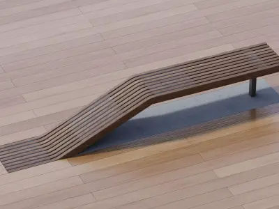 Modern Curved Urban Wooden Bench  Low-poly 3D model