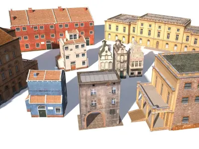 Apartment Buildings BUNDLE Low Poly Low-poly 3D model