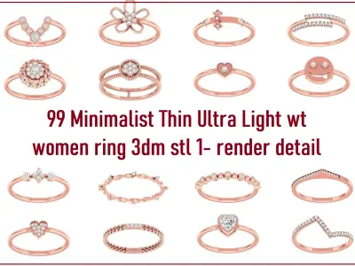99 Minimalist Thin Light wt women ring 3dm stl 1- render detail  3D Model Pack