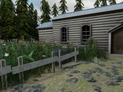 Scene log cabin in woods 3D model