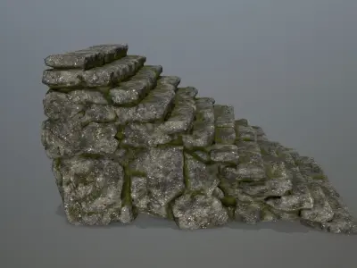 Stairs stone wall Low-poly 3D model