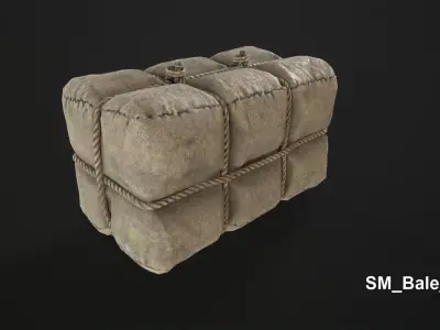 Storage props crates barrels wool bales Low-poly 3D model