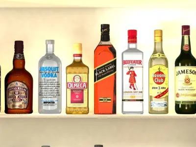 Liquor Bottles With Bar Unit Interior Low-poly 3D model