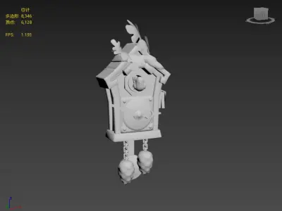 Stylish cartoon cuckoo clock Low-poly 3D model