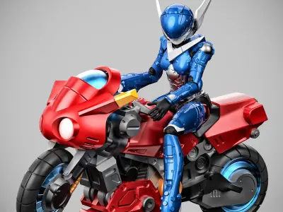 Priss in Hardsuit 2 Poses and  Bike 100mm 3D print model