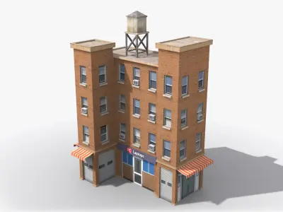 Apartment Building x5 Low-poly 3D model