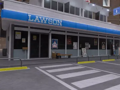 Lawson - convenience store and street- lowpoly PBR Low-poly 3D model