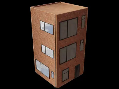 Brick Apartment building 3 storeys Low-poly 3D model