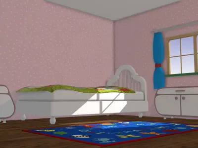 Cartoon Pink Kids Room 3D model