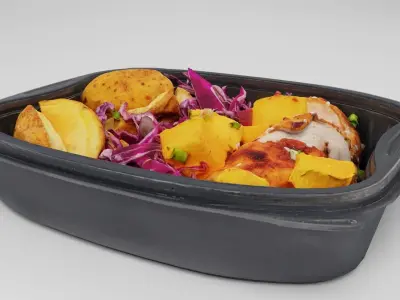 Poke bowl lunch box with cabbage chicken potatoes  3D model