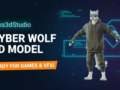 Cyber Wolf Base Mesh Techwear Character for Rigging Low-poly 3D model