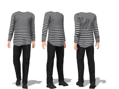 Men Hip Hop Style Striped Tshirt Pants Casual Sports Shoes Low-poly 3D model