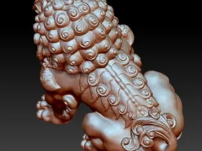 Chinese Guardian Lion Statue Dog Dragon 3D Model  3D model